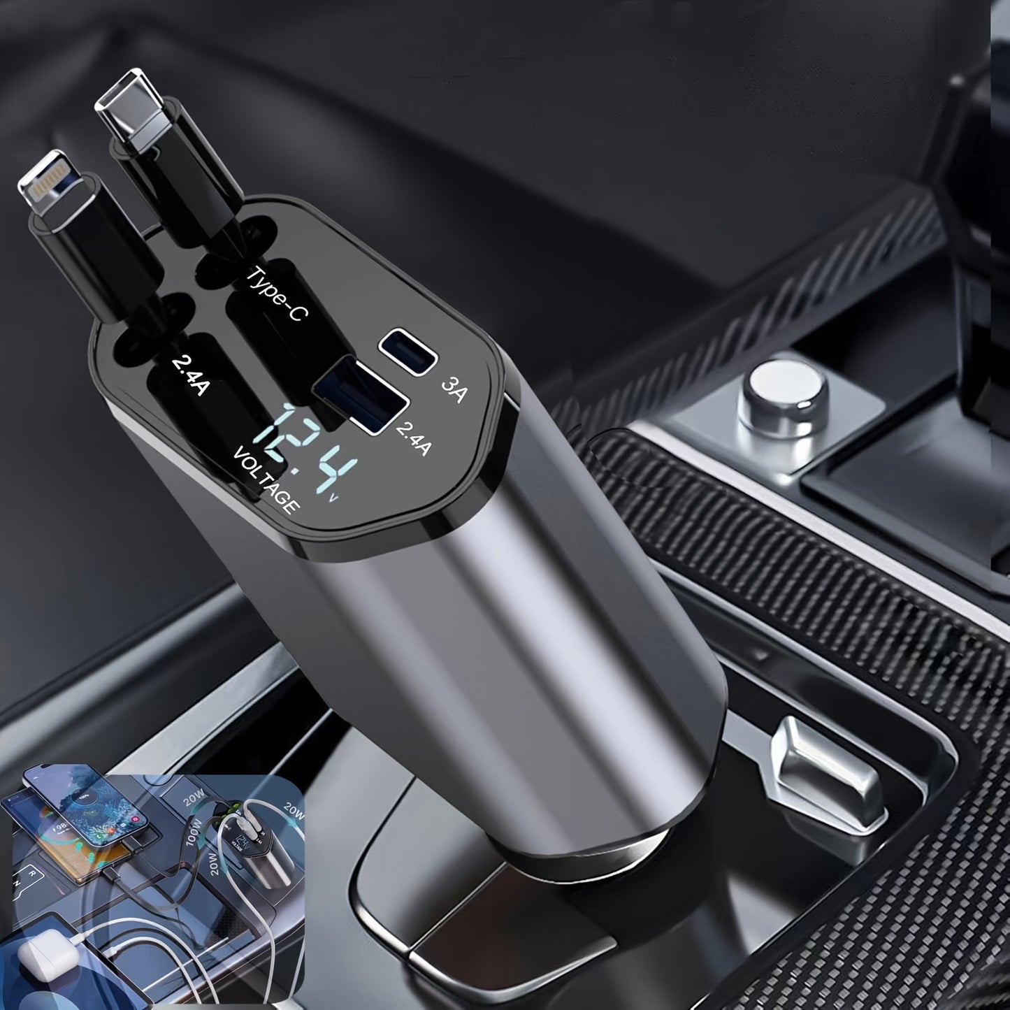 4-in-1 Retractable Car Charger