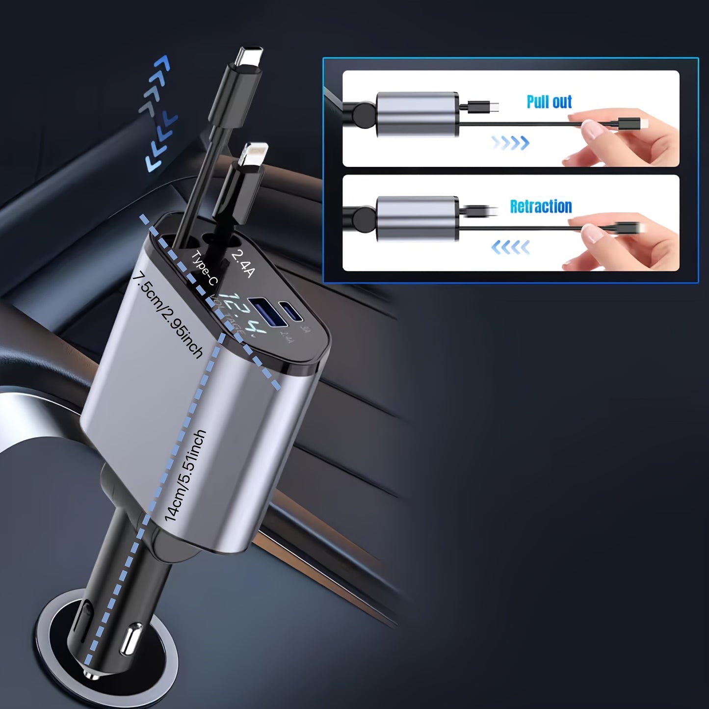 4-in-1 Retractable Car Charger