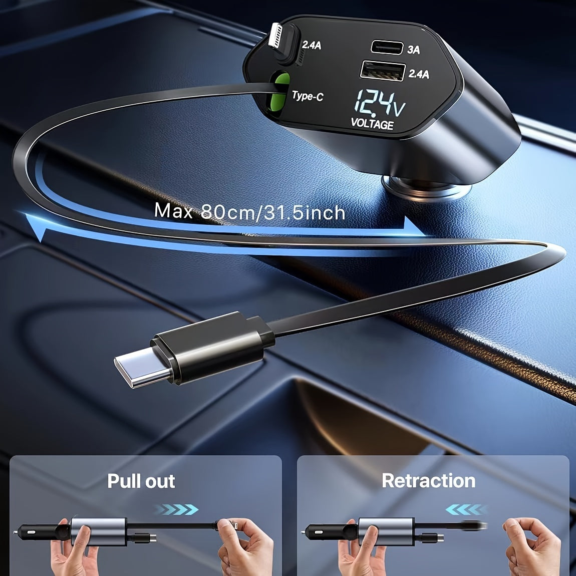 4-in-1 Retractable Car Charger