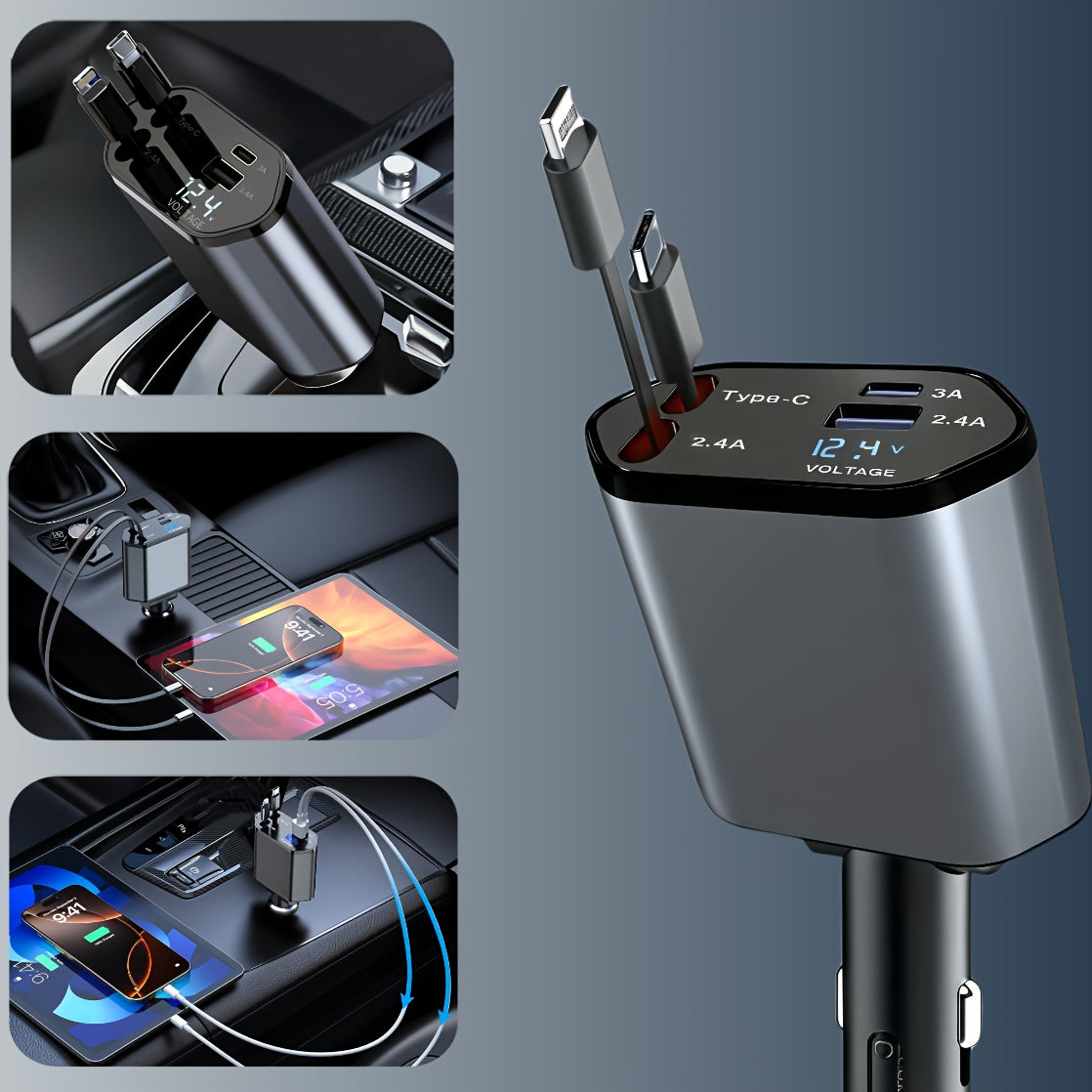 4-in-1 Retractable Car Charger