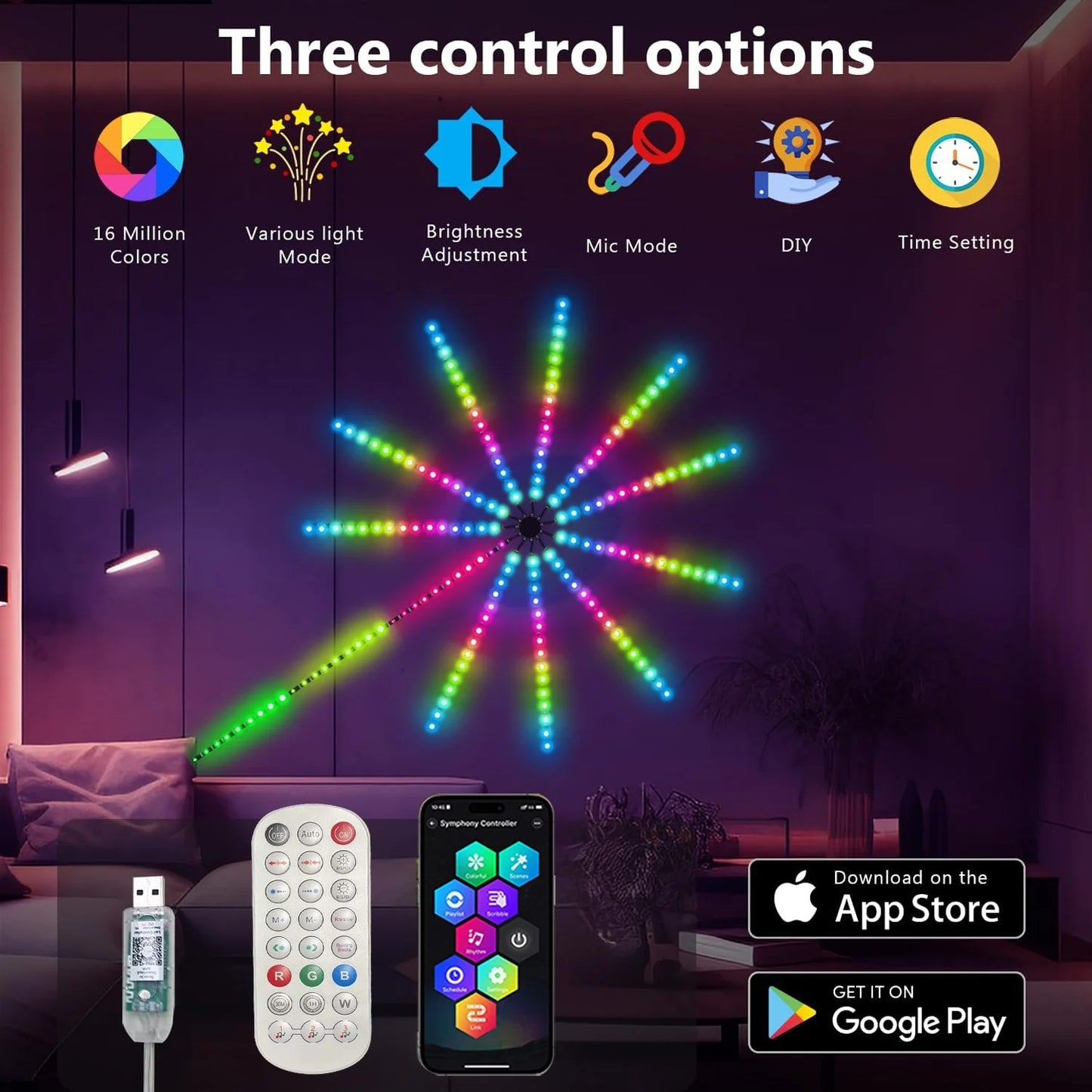 Smart Firework LED Lights | 16M Colors, Music Sync, 213 Modes