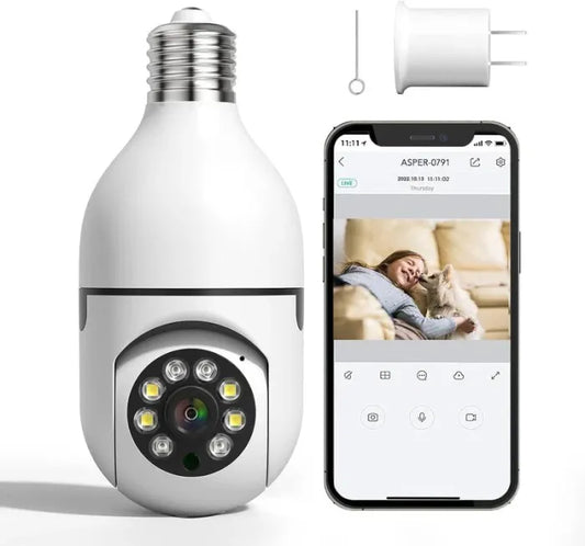 Indoor WiFi Bulb Security Camera with 3MP, 4X Zoom, Night Vision